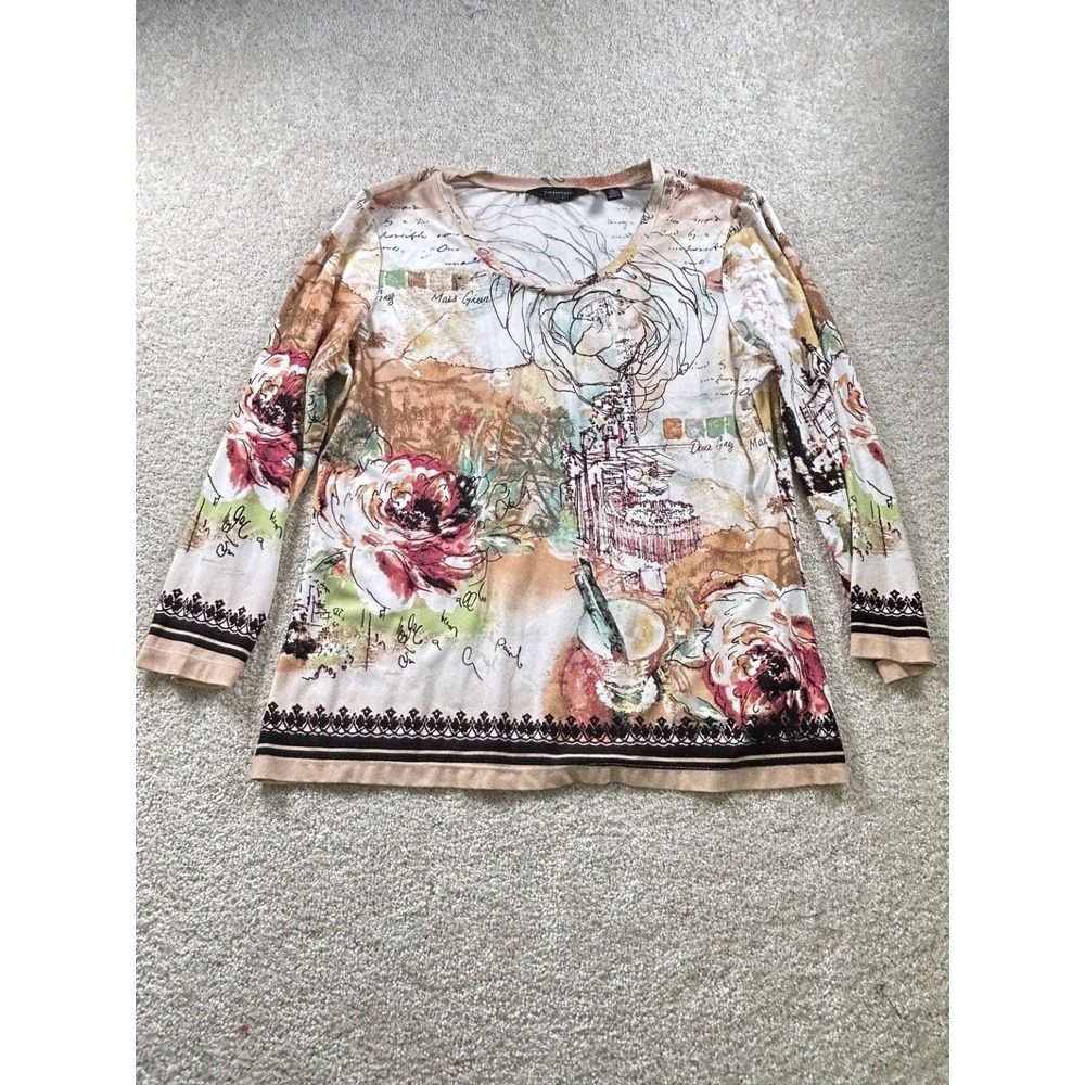 Investments Women's Top Large Floral Print Artsy Art To Wear